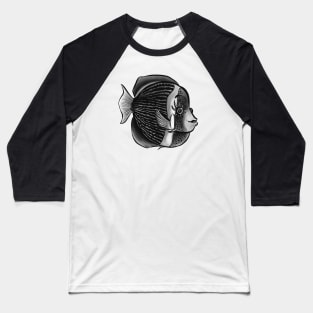 Cute Fish With Eyelashes Black And White Digital Ink Baseball T-Shirt